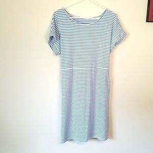 Light Blue White Stripe Scoop Neck Shirt Dress Tie Waist Xlarge